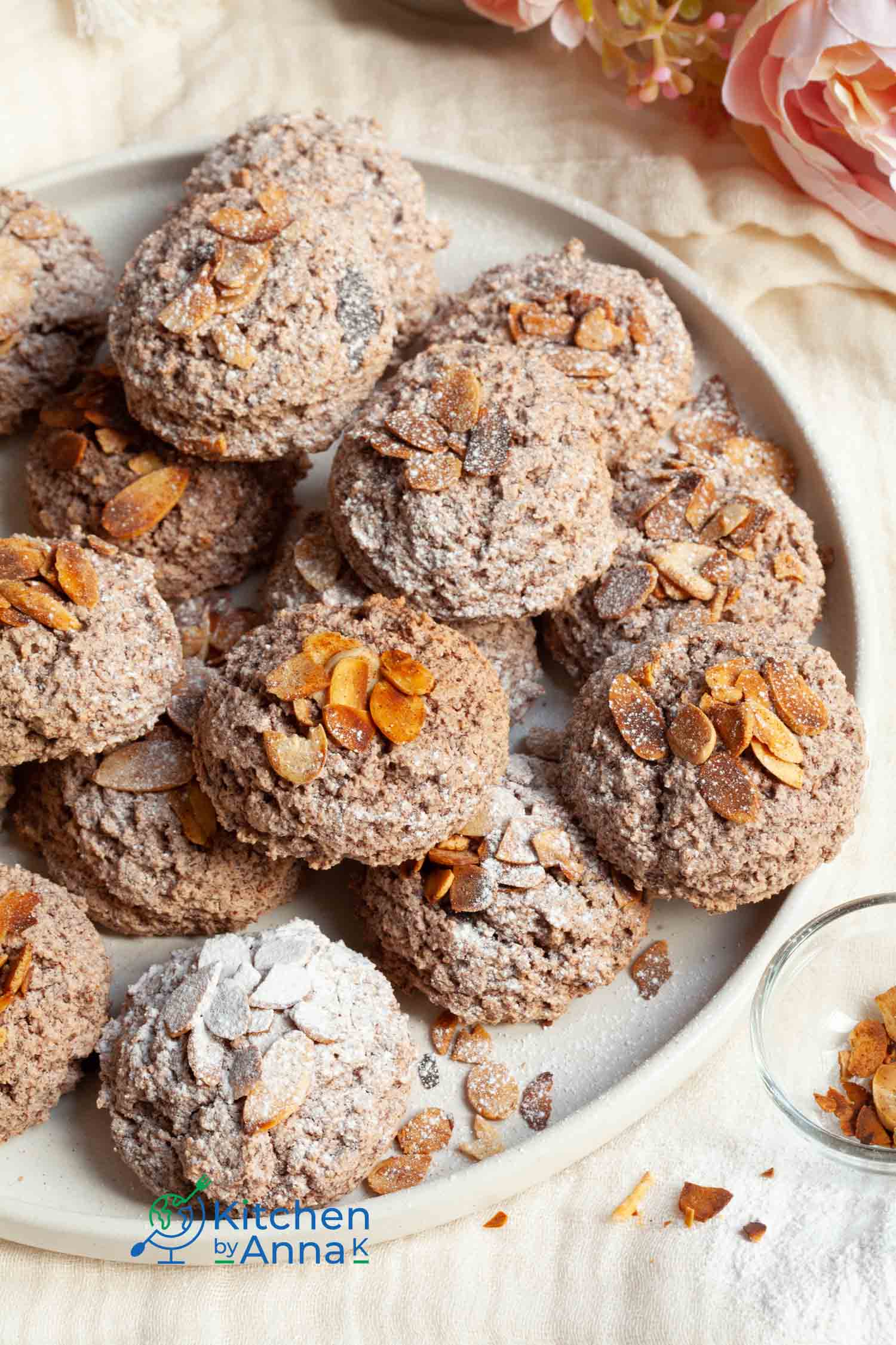 Gluten free almond and dark chocolate meringue cookies 