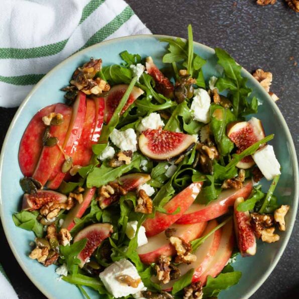 Apple fig and feta salad with honey walnuts