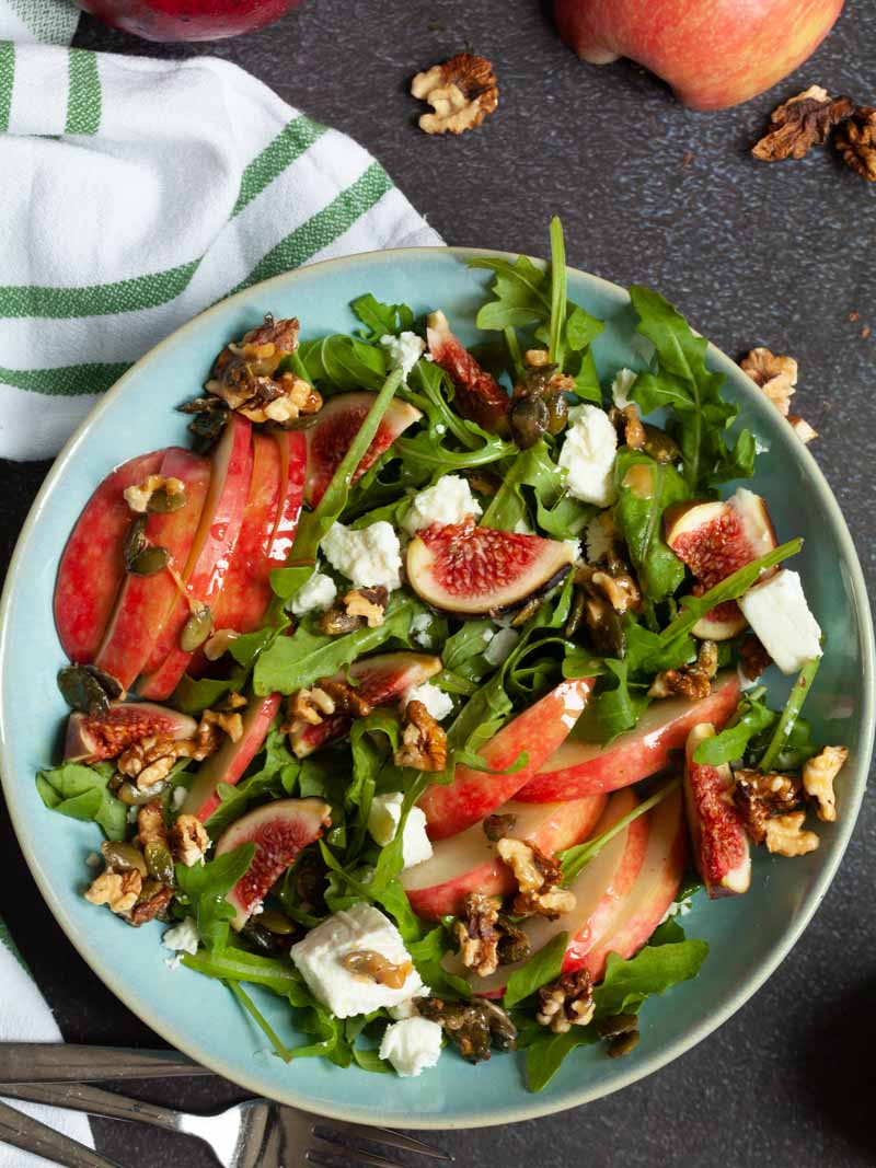 Apple fig and feta salad with honey walnuts