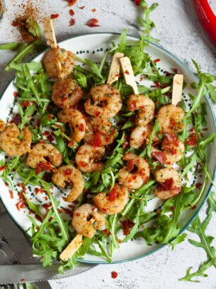 Prawns with harissa and Prosciutto