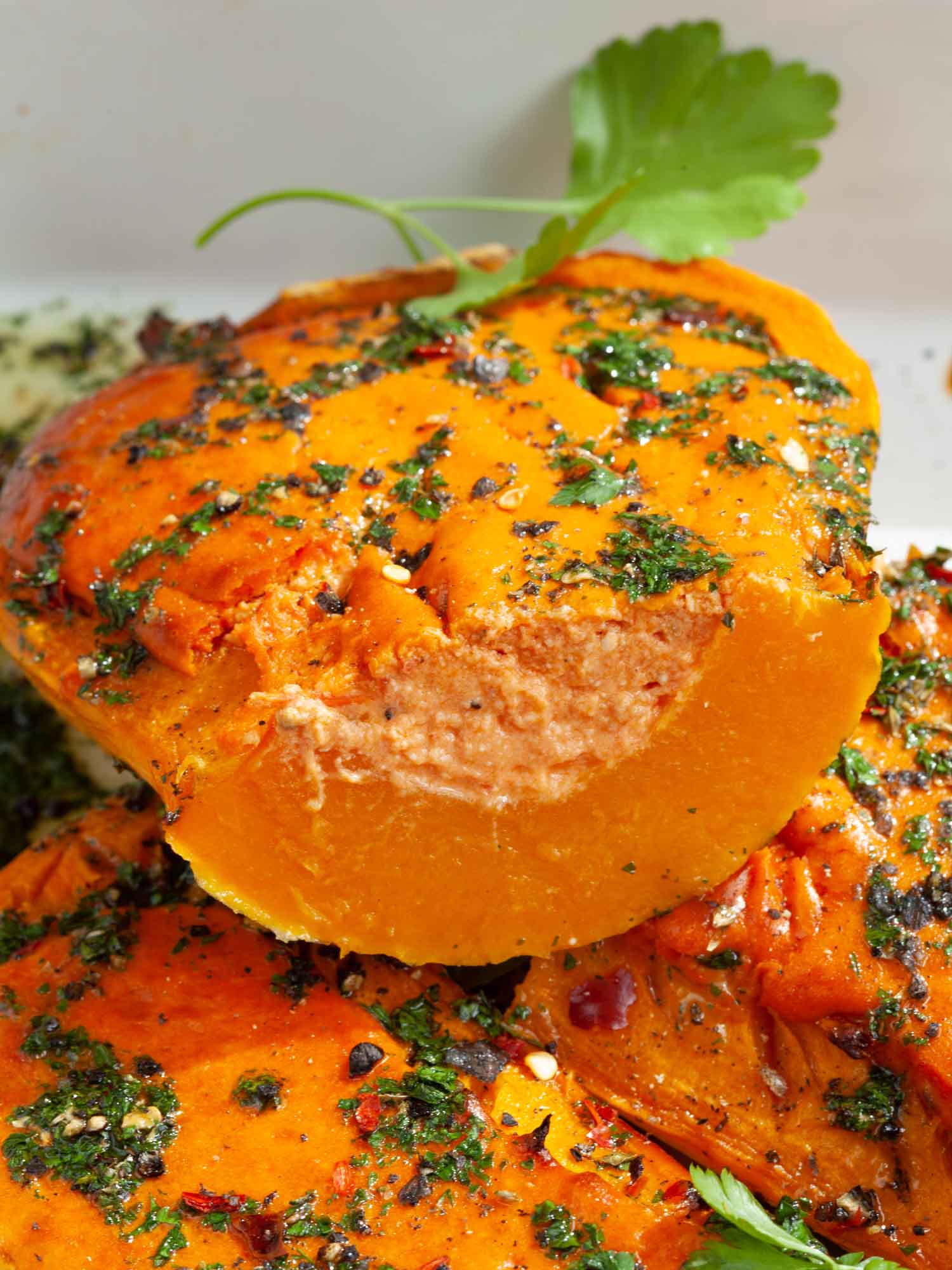Butternut squash with feta and tomato mousse