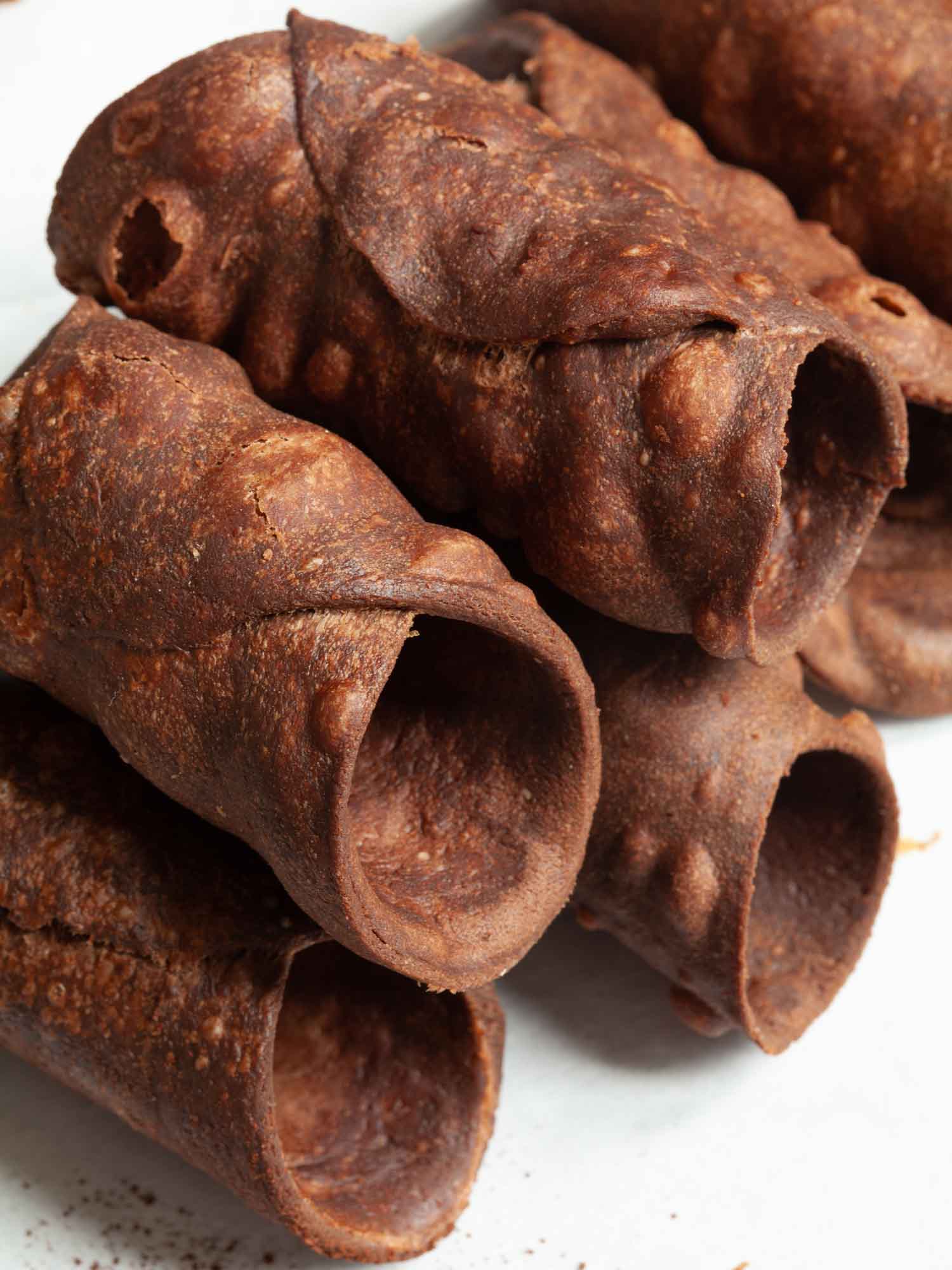 Homemade Italian cocoa cannoli shells