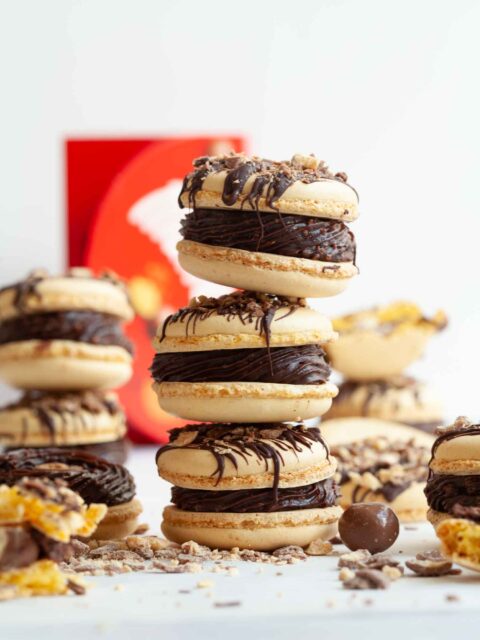 Maltesers and powdered milk frosting macarons