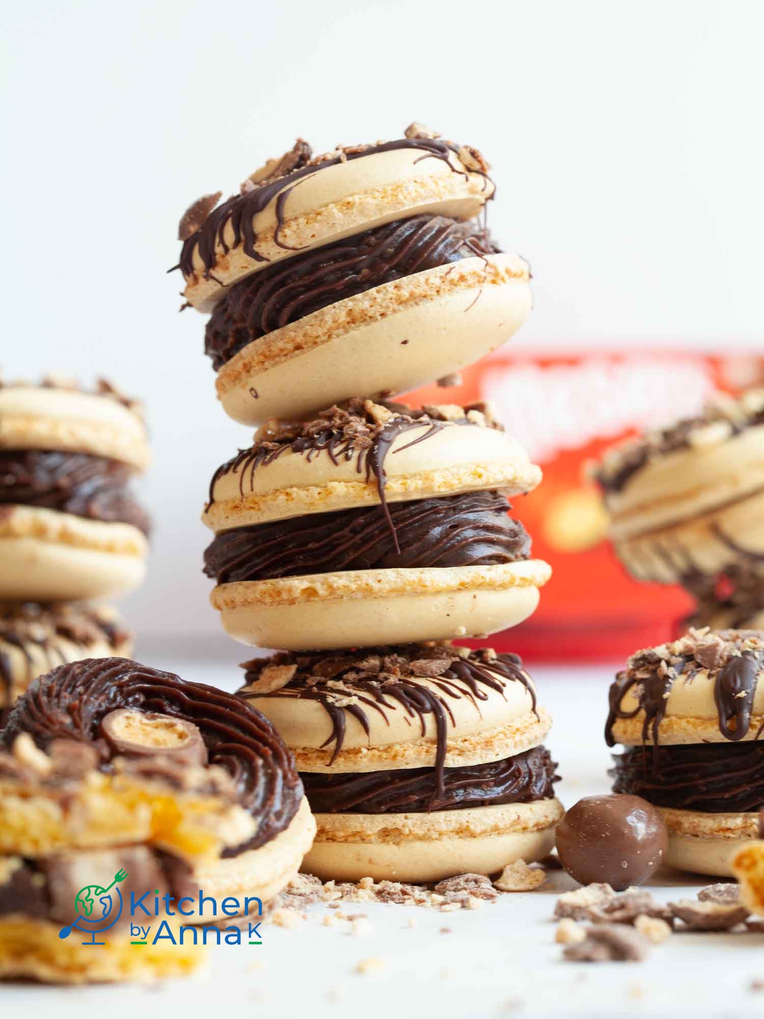 Maltesers and powdered milk frosting macarons