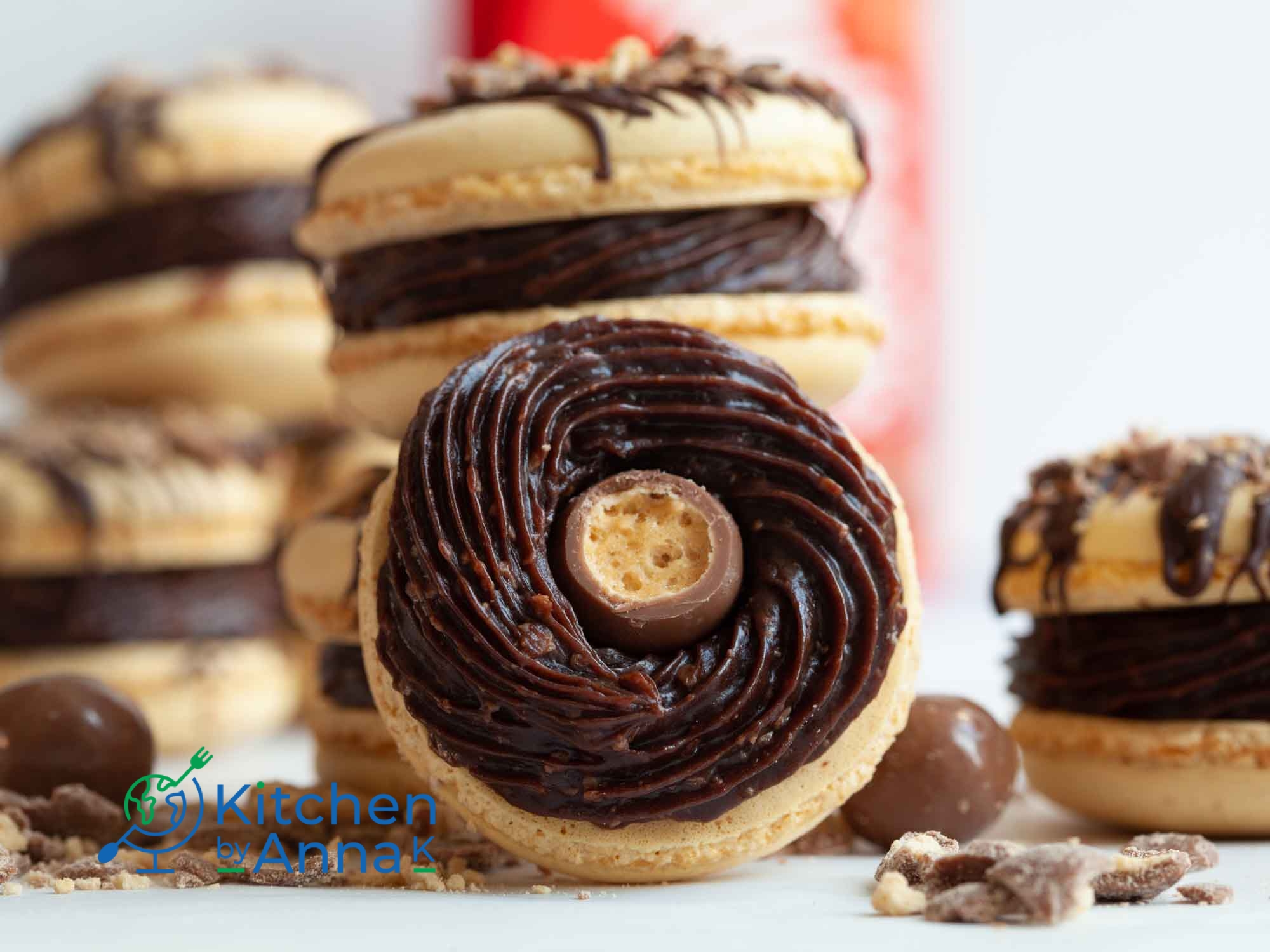 Maltesers and powdered milk frosting macarons