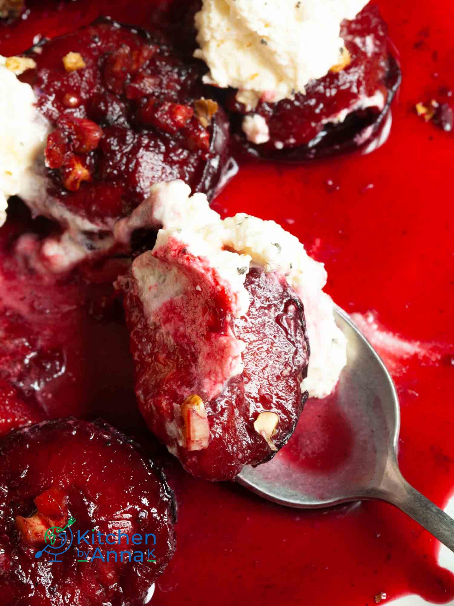 Whisky poached plums with whisky cream