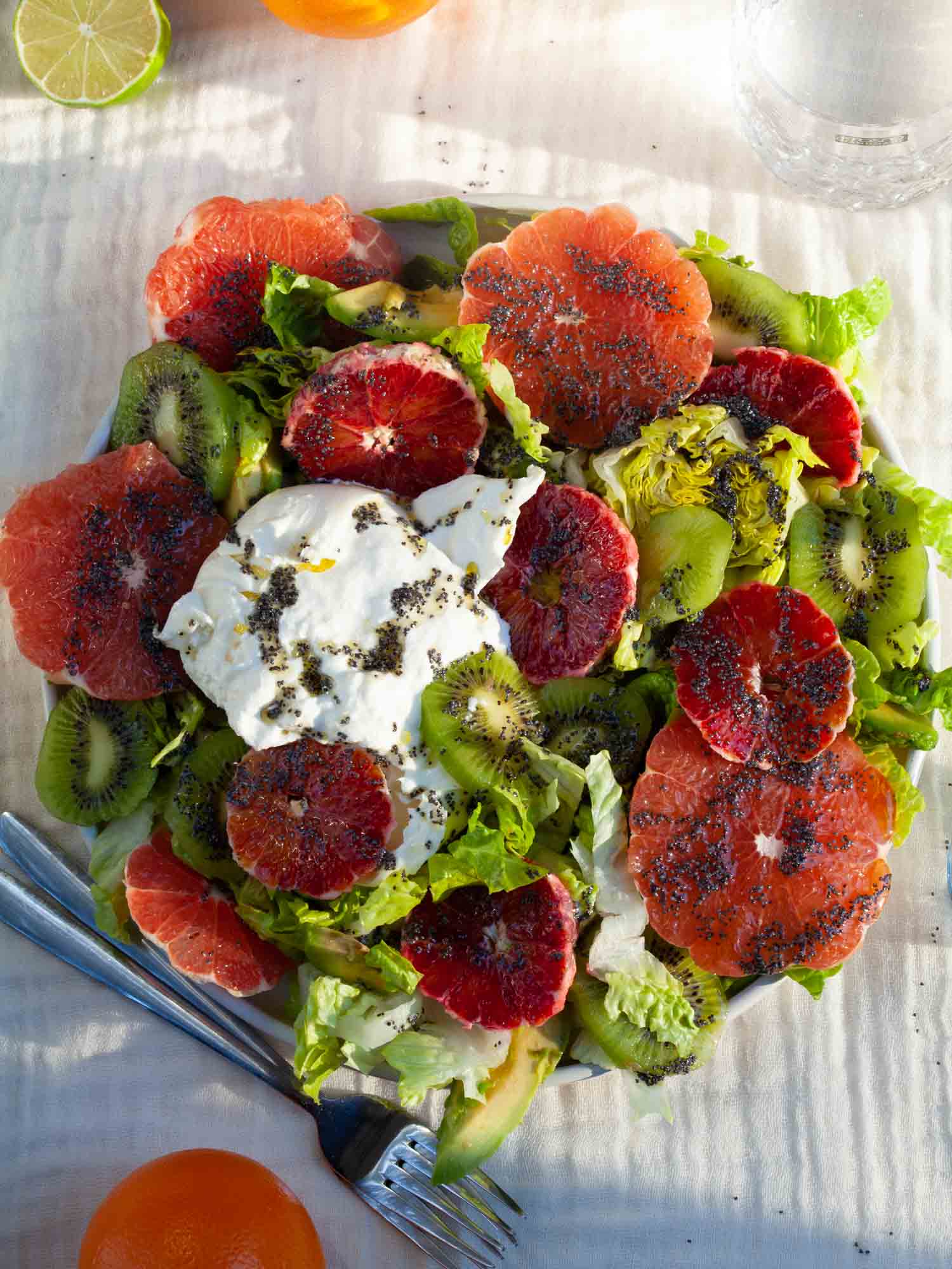 Citrus burrata salad with poppy honey dressing