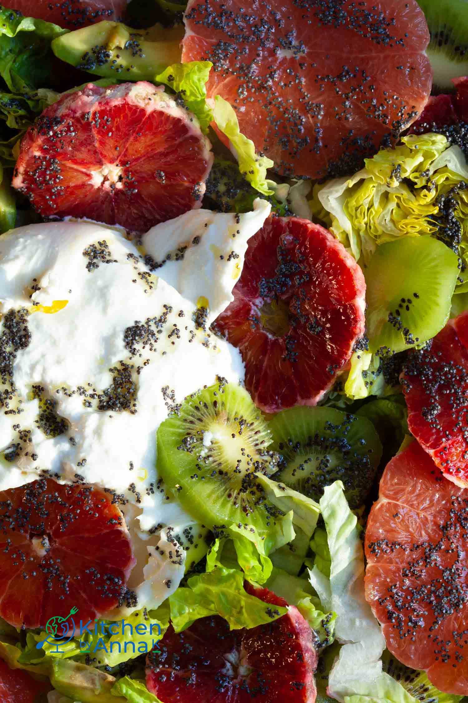 Citrus burrata salad with poppy honey dressing