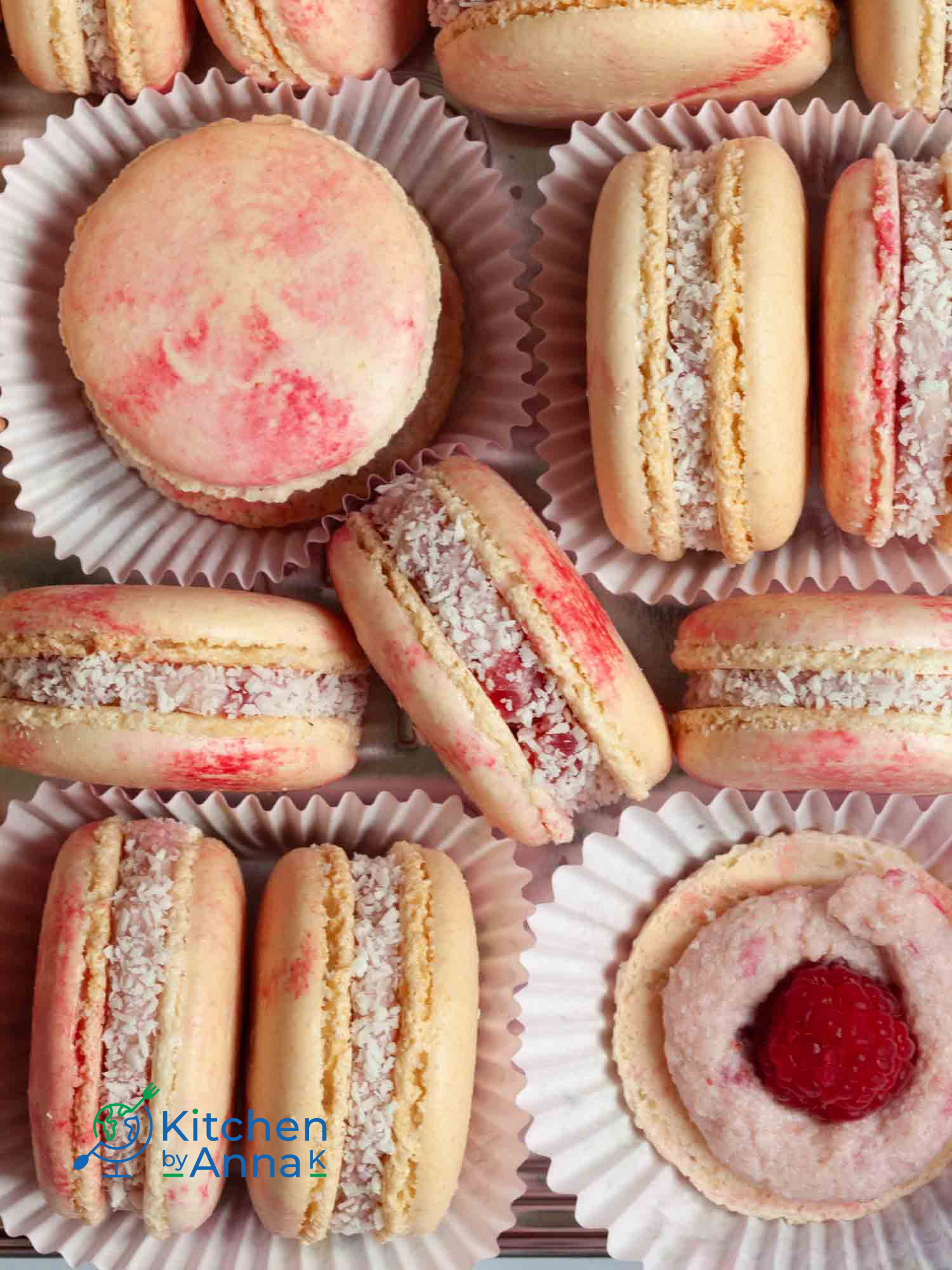 Coconut and raspberry macarons