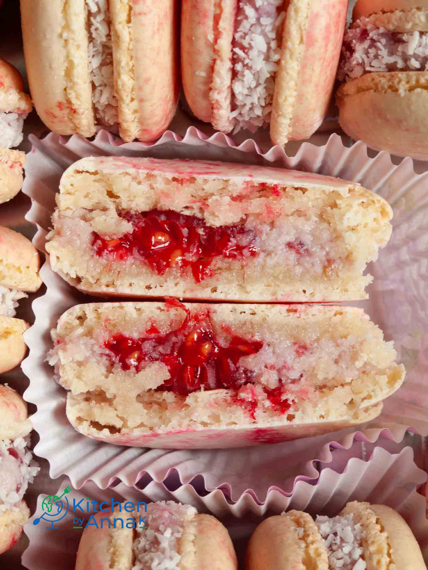 Coconut and raspberry macarons