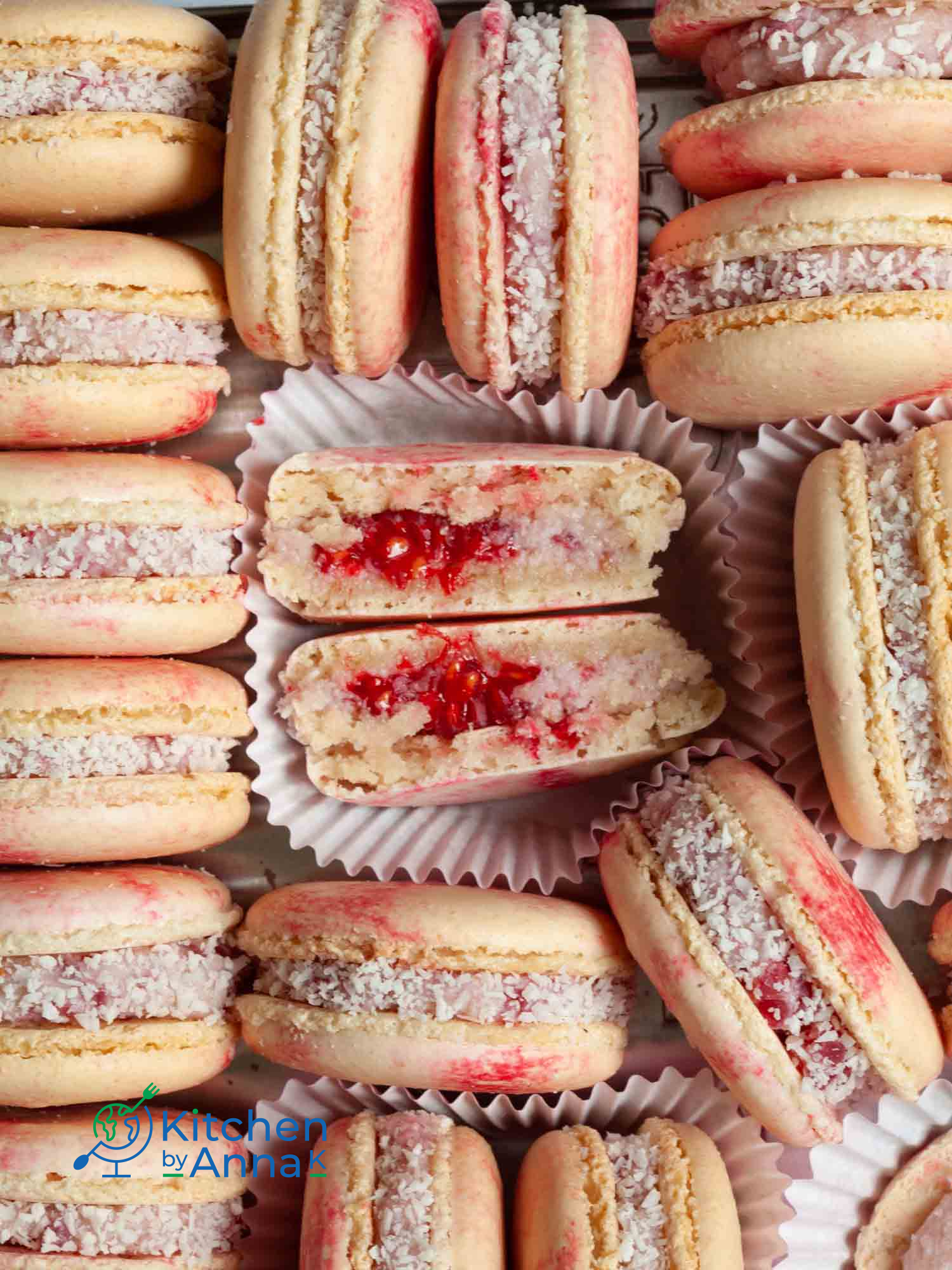 Coconut and raspberry macarons