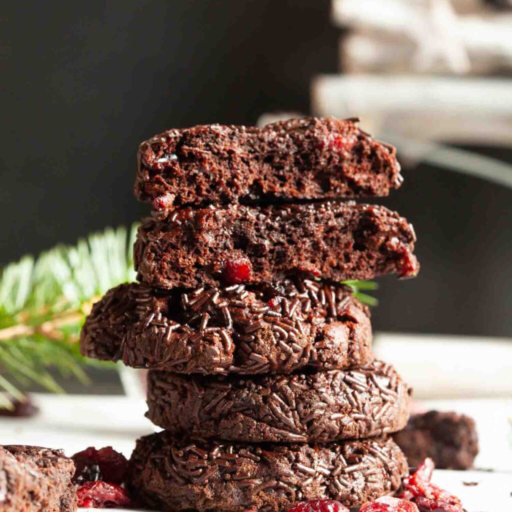 Fudgy dark chocolate and cranberry cookies