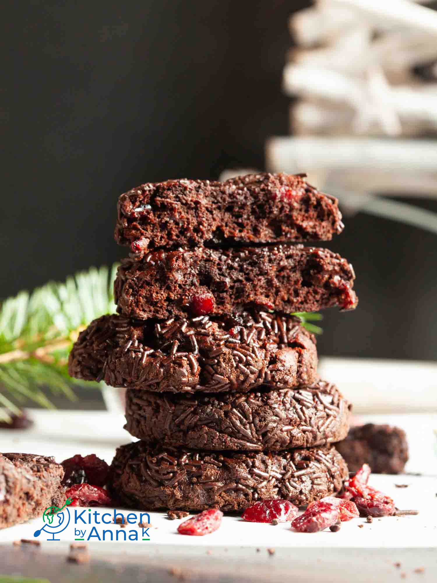 Fudgy dark chocolate and cranberry cookies