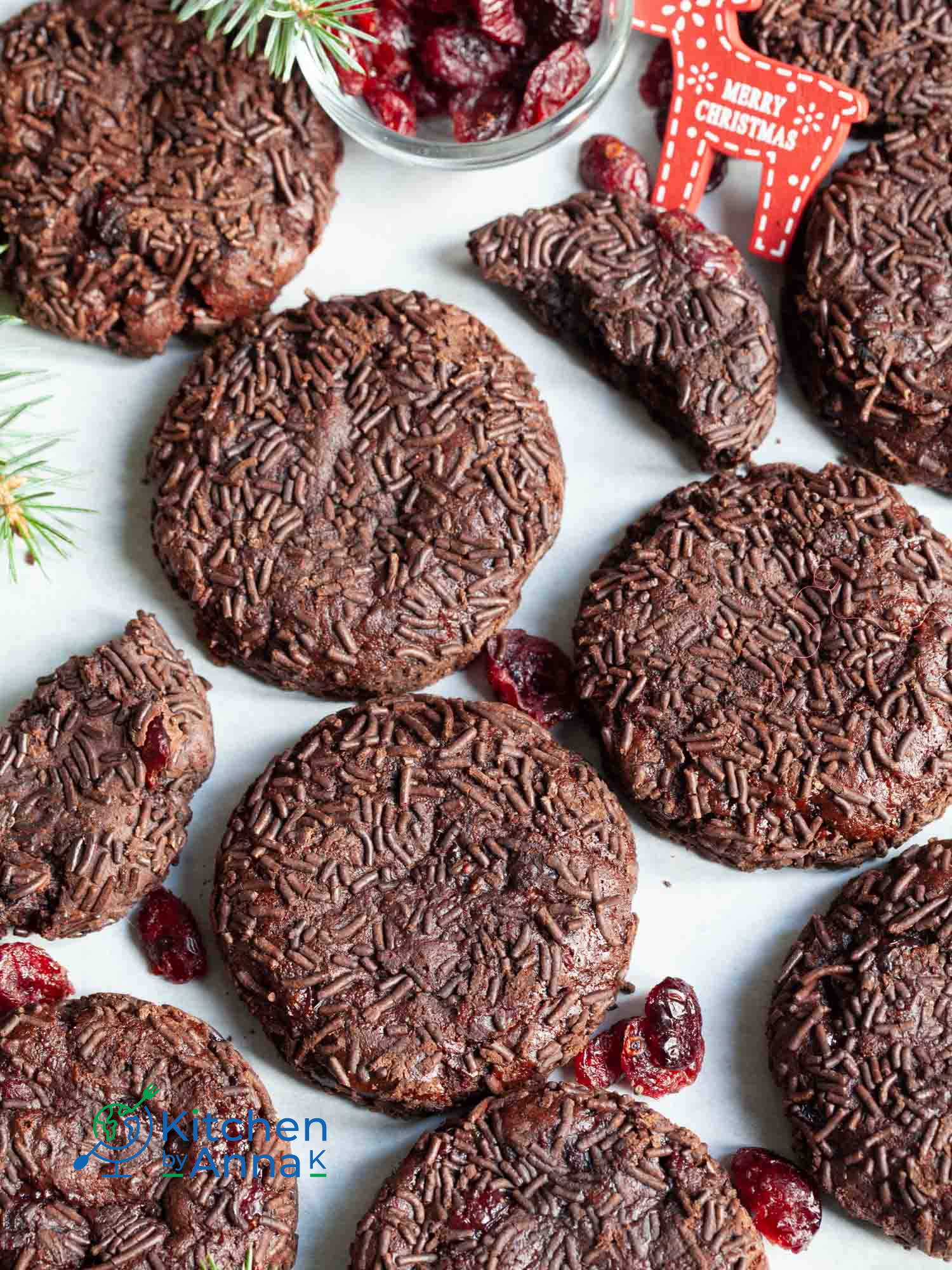 Fudgy dark chocolate and cranberry cookies