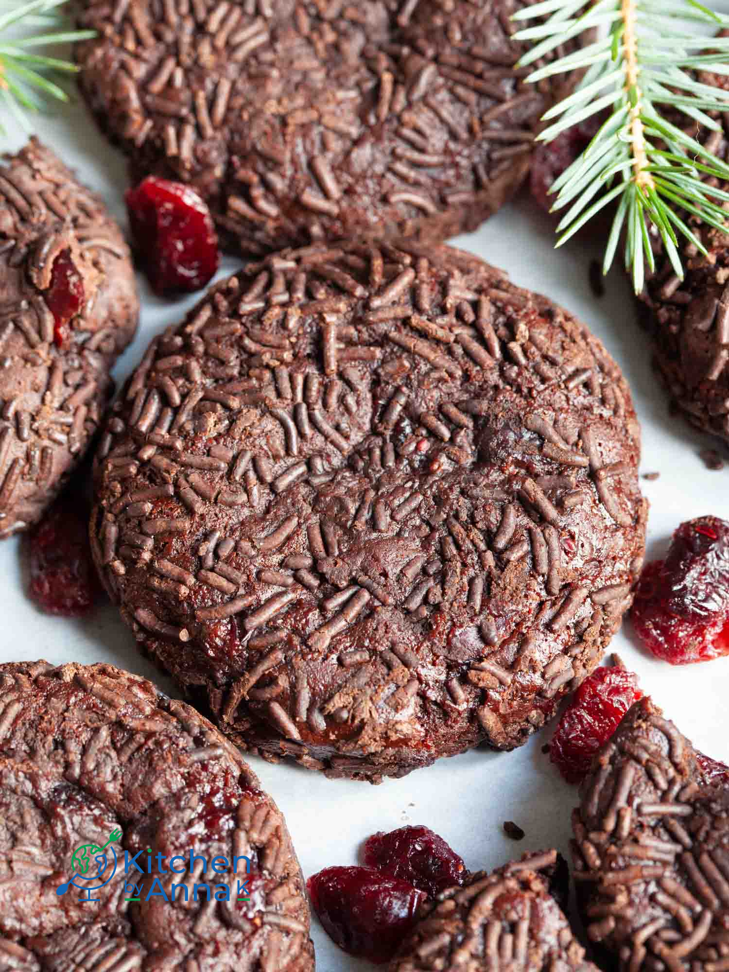 Fudgy dark chocolate and cranberry cookies