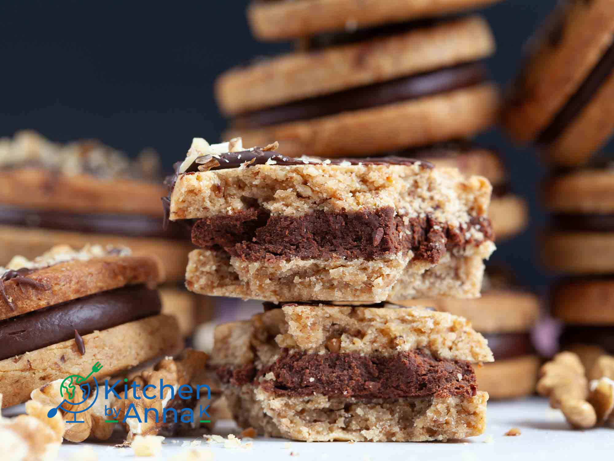 Walnut cookies with Irish cream chocolate ganache