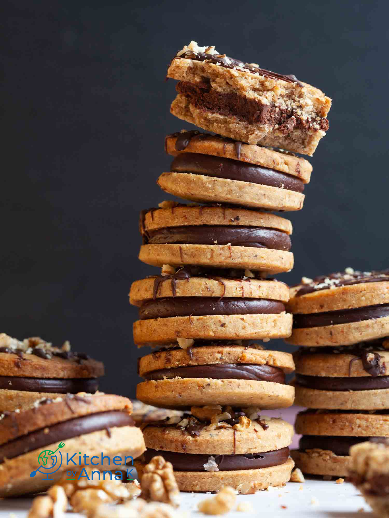 Walnut cookies with Irish cream chocolate ganache