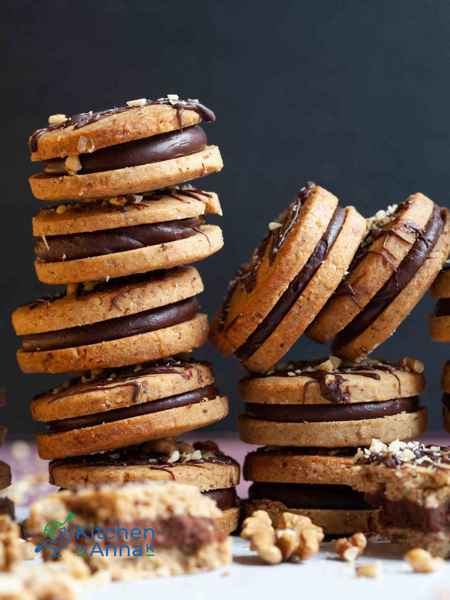 Walnut cookies with Irish cream chocolate ganache