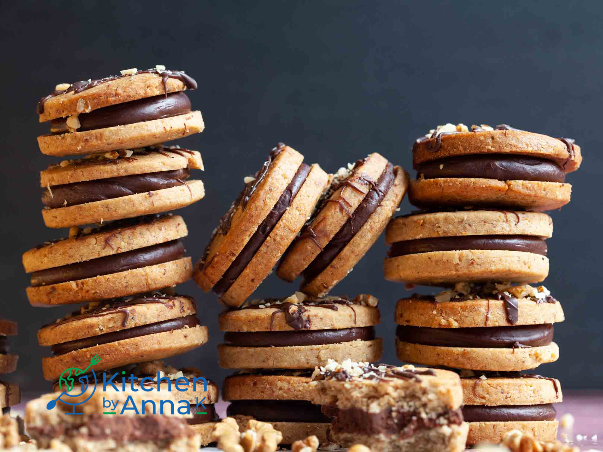 Walnut cookies with Irish cream chocolate ganache