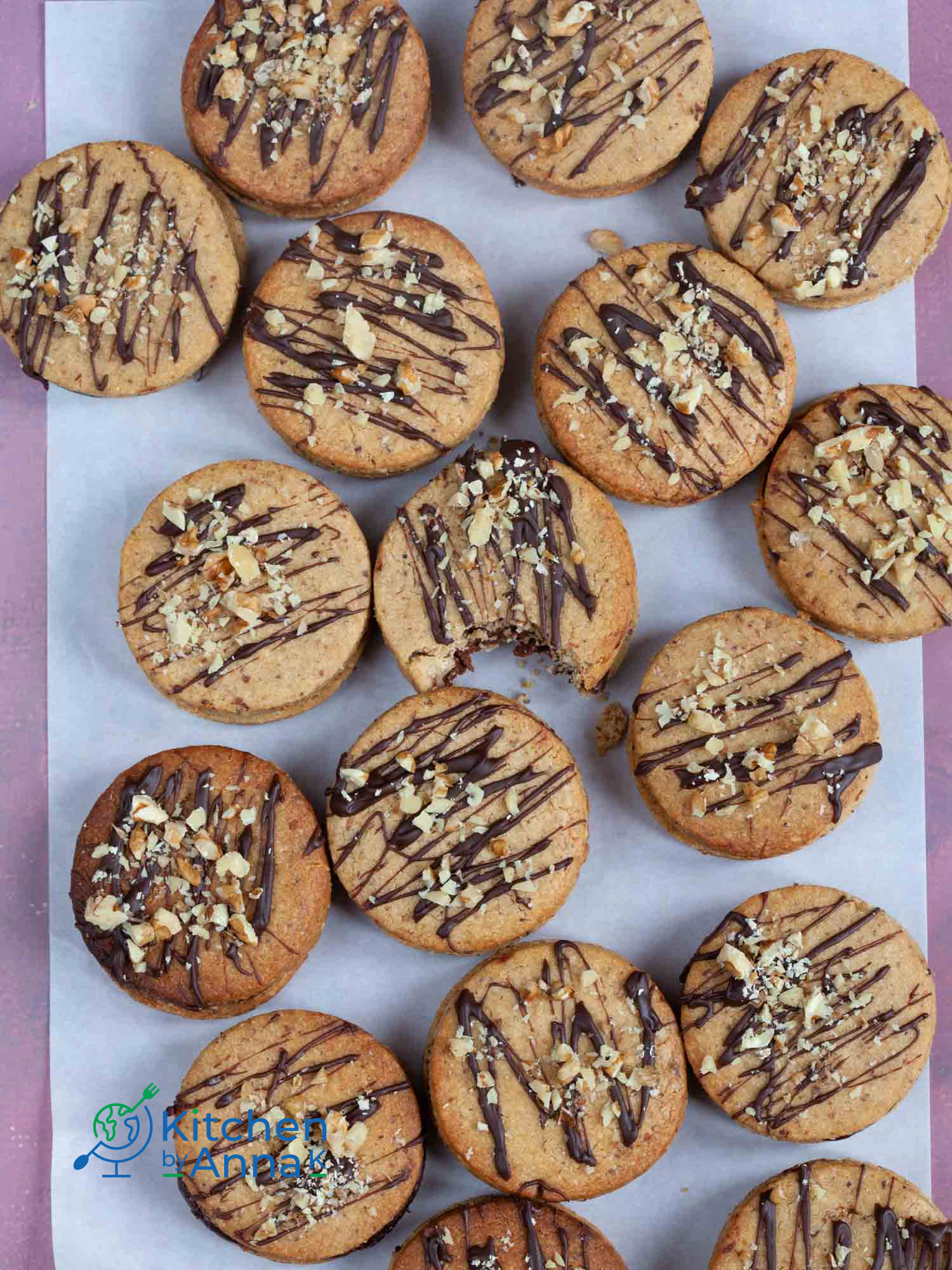 Walnut cookies with Irish cream chocolate ganache