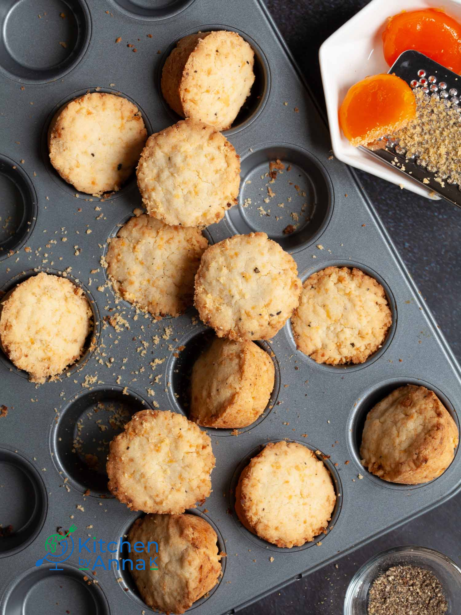 Cured egg yolk shortbread bites