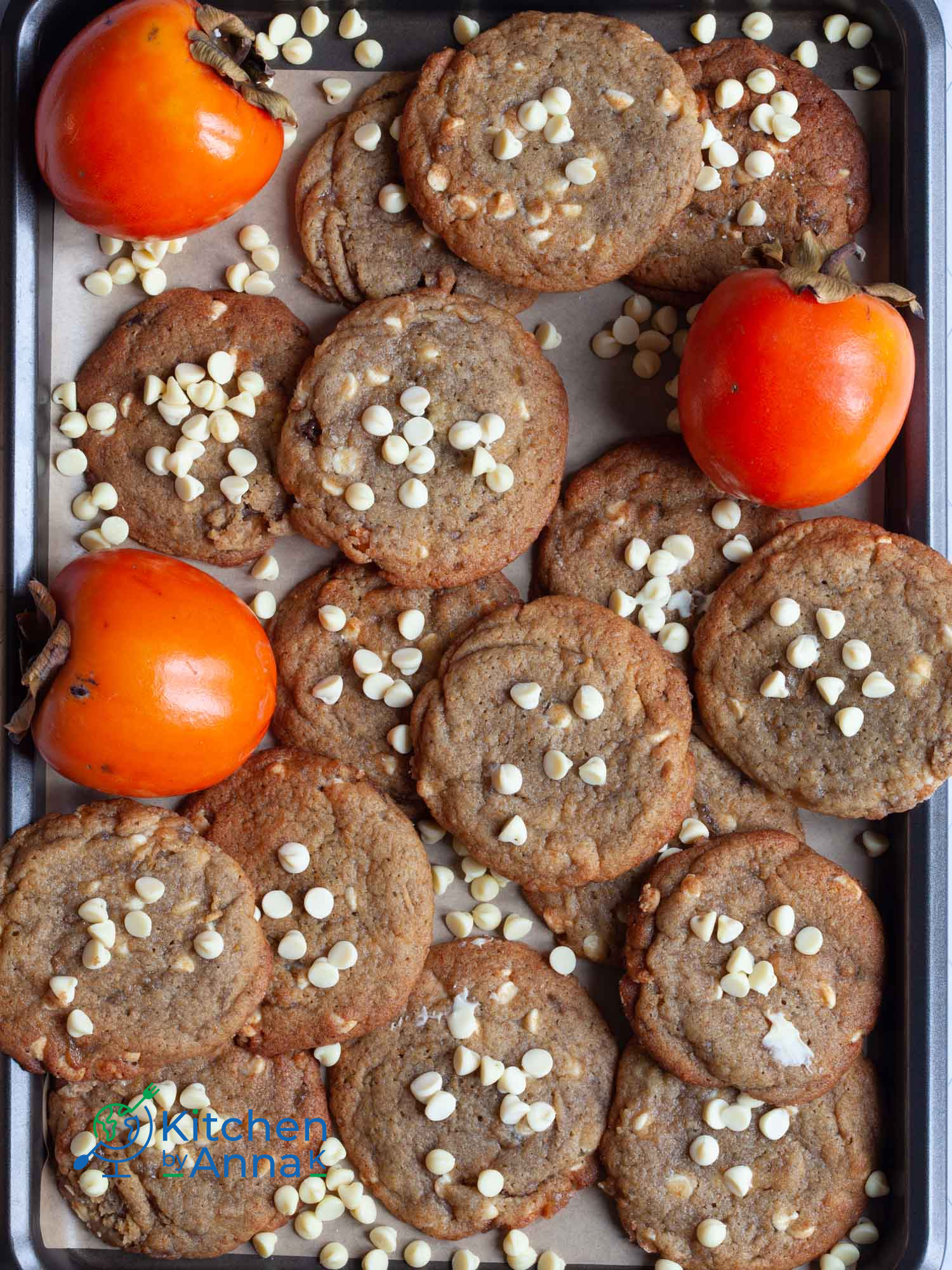 Ginger persimmon white chocolate chip cookies