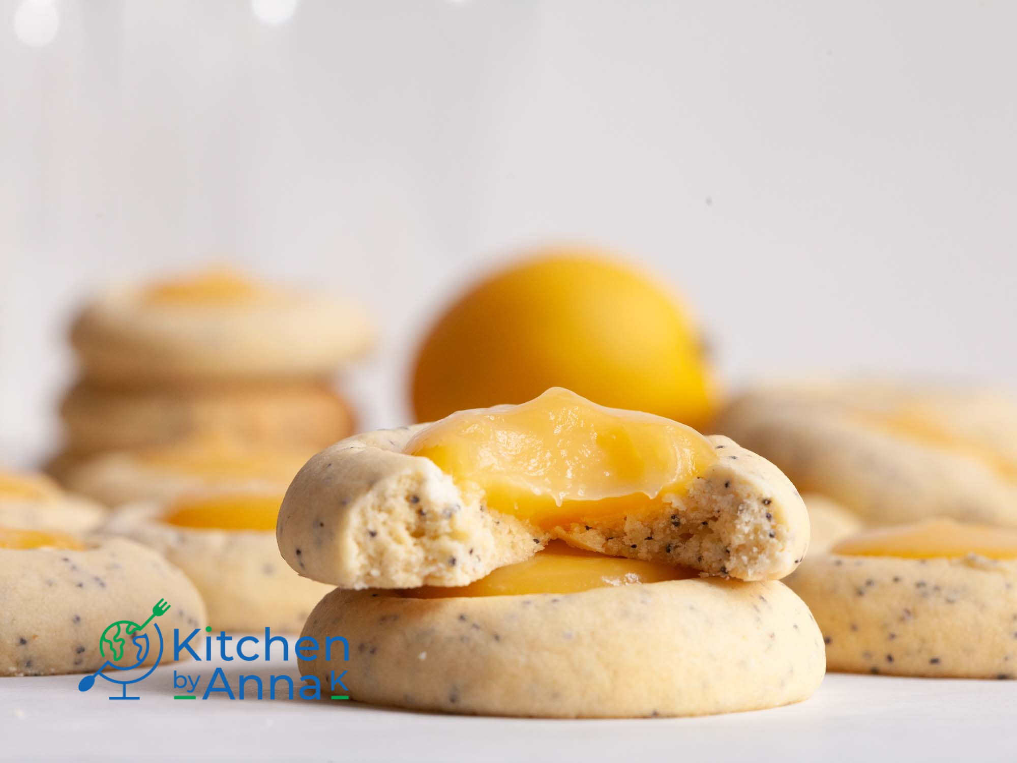 Poppy seeds thumbprint cookies with lemon curd