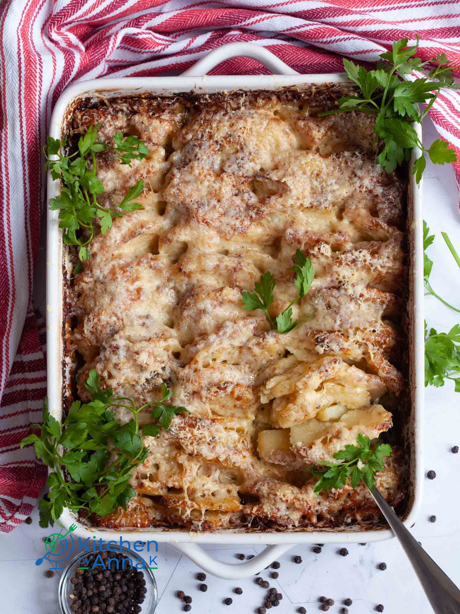 Potato bake with black pepper cream and Pecorino cheese