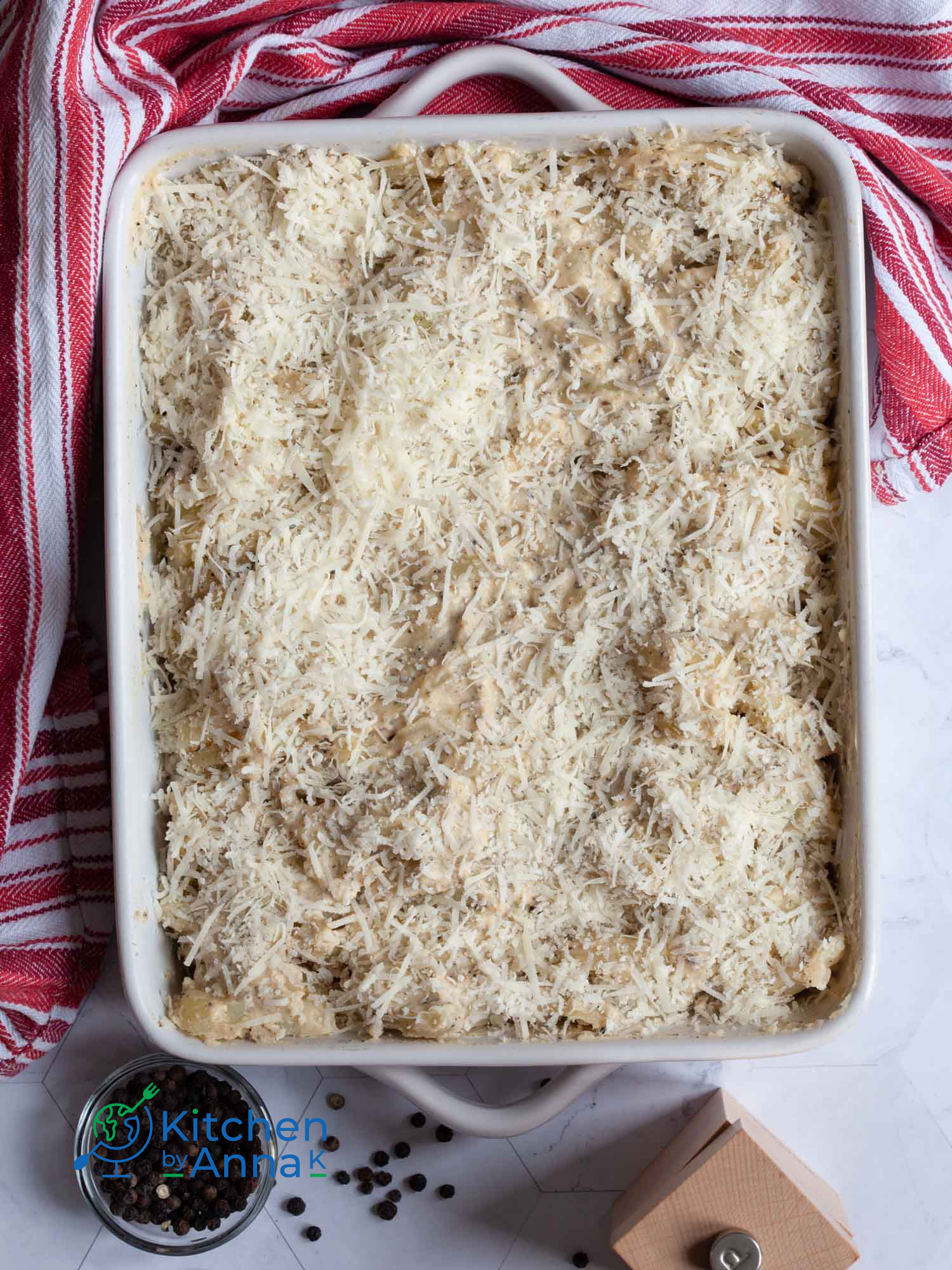 Potato bake with black pepper cream and Pecorino cheese