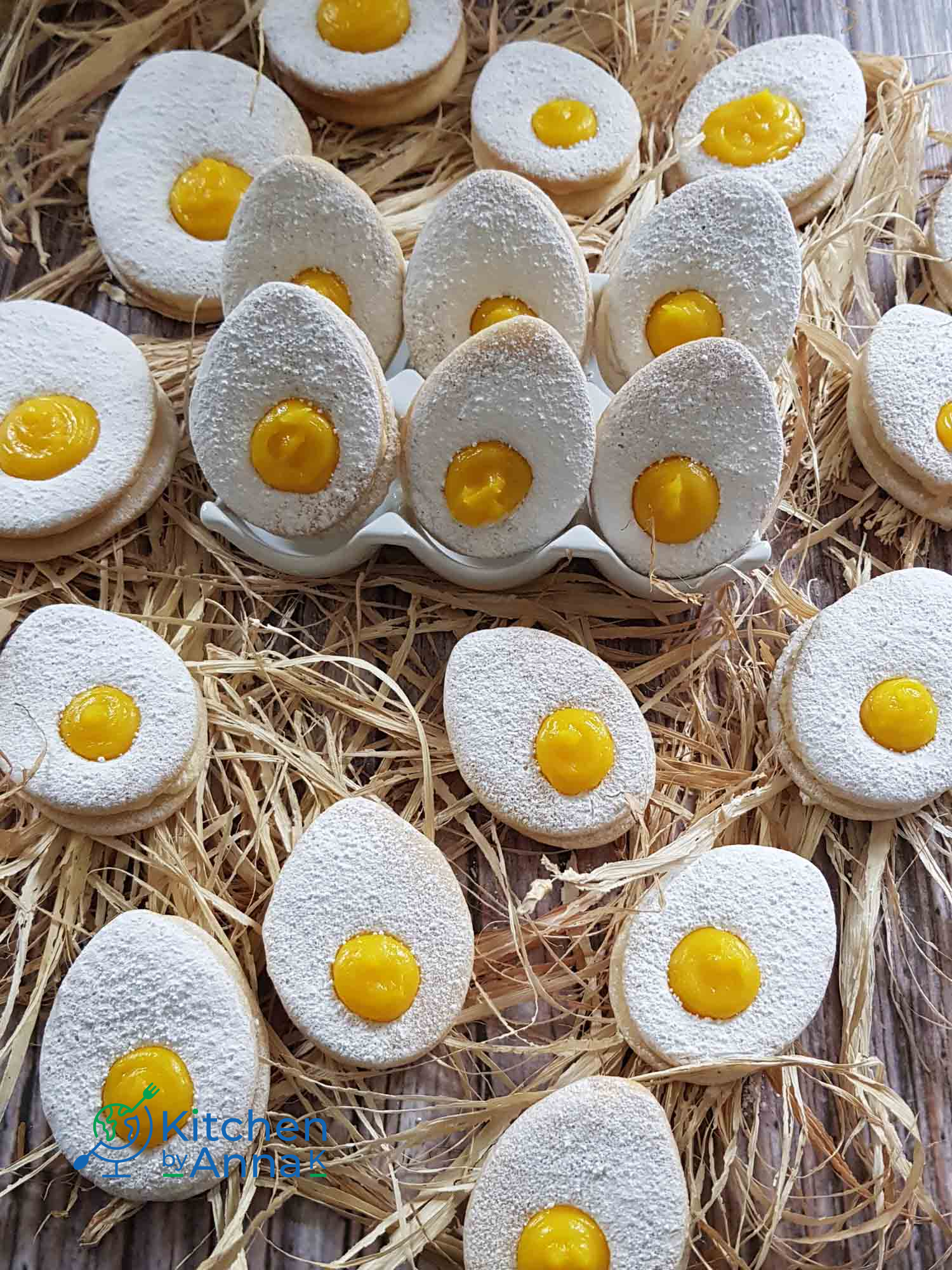 Easter egg sugar cookies with lemon curd and white chocolate
