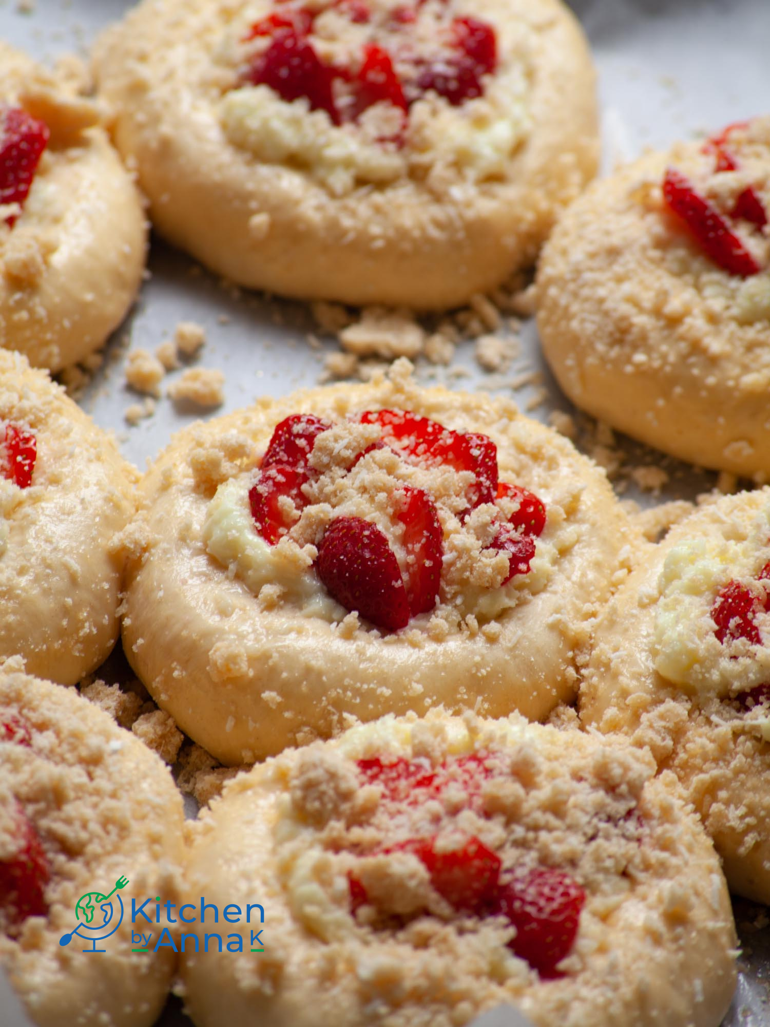 Strawberry buns with coconut custard