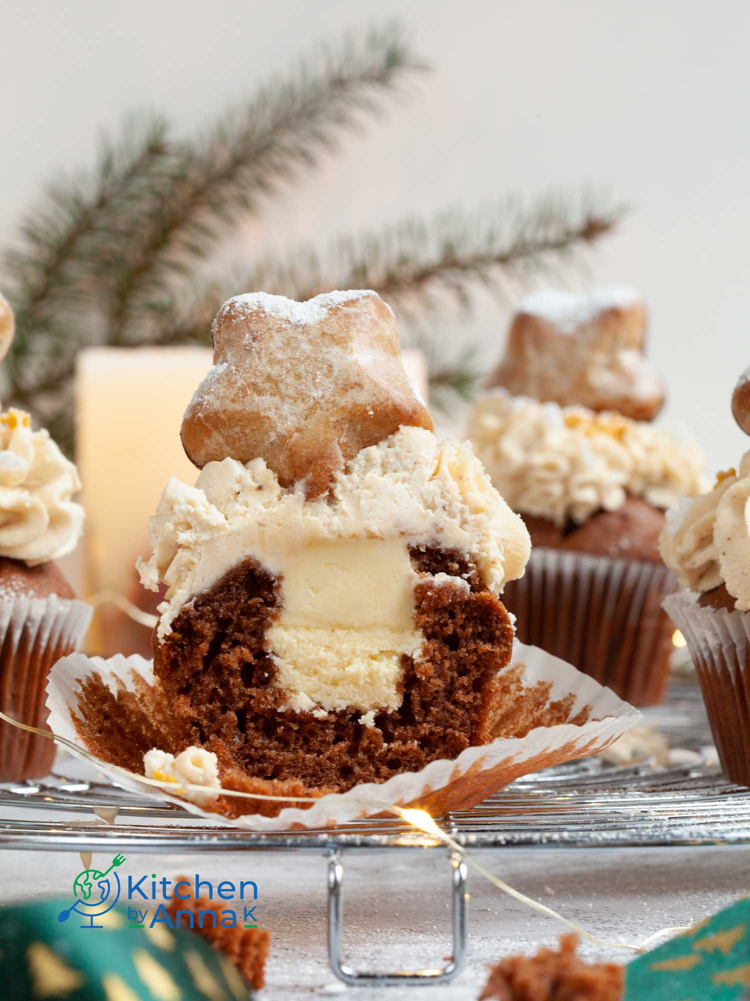 Gingerbread cupcakes with spiced white chocolate ganache