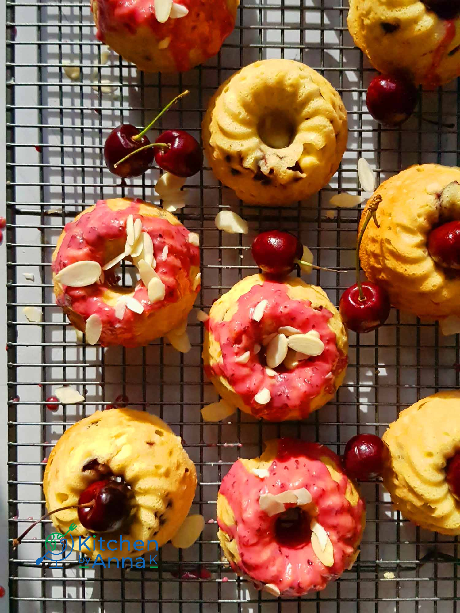 Cherry and almond mini bundt cakes