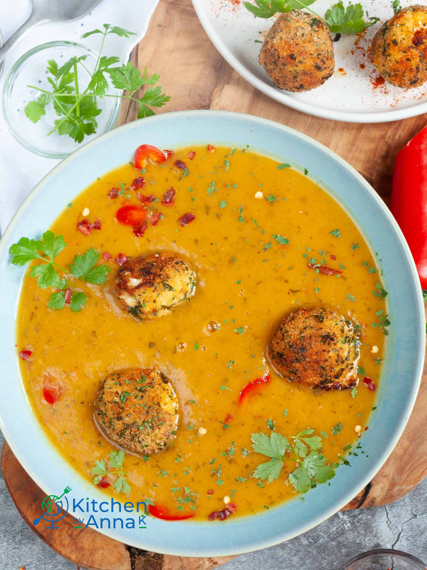 Sweet potato soup with goats cheese truffles