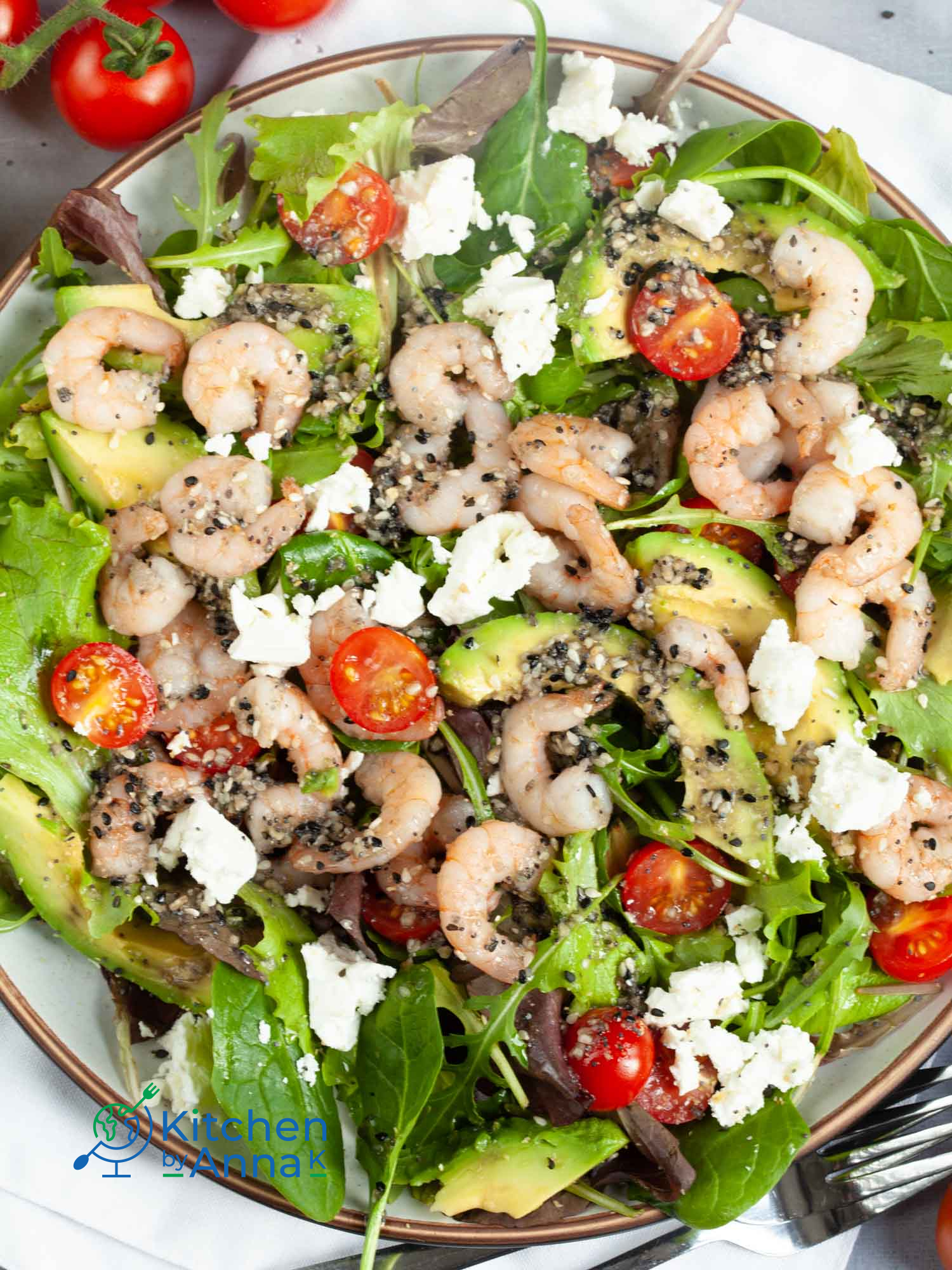 Prawn feta and avocado salad