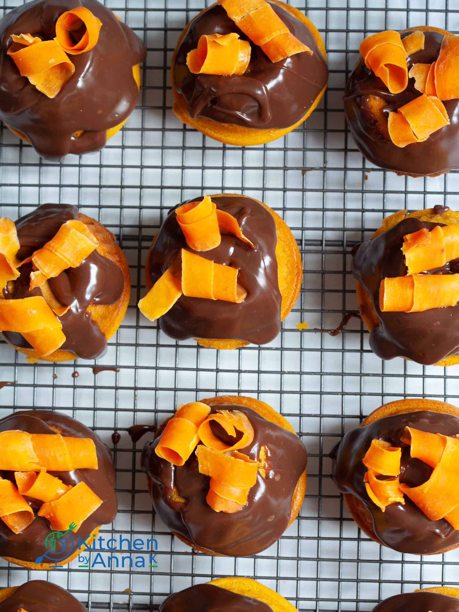 Mini carrot cakes with chocolate fudge glaze