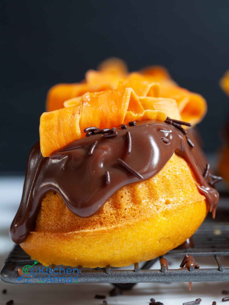 Mini carrot cakes with chocolate fudge glaze