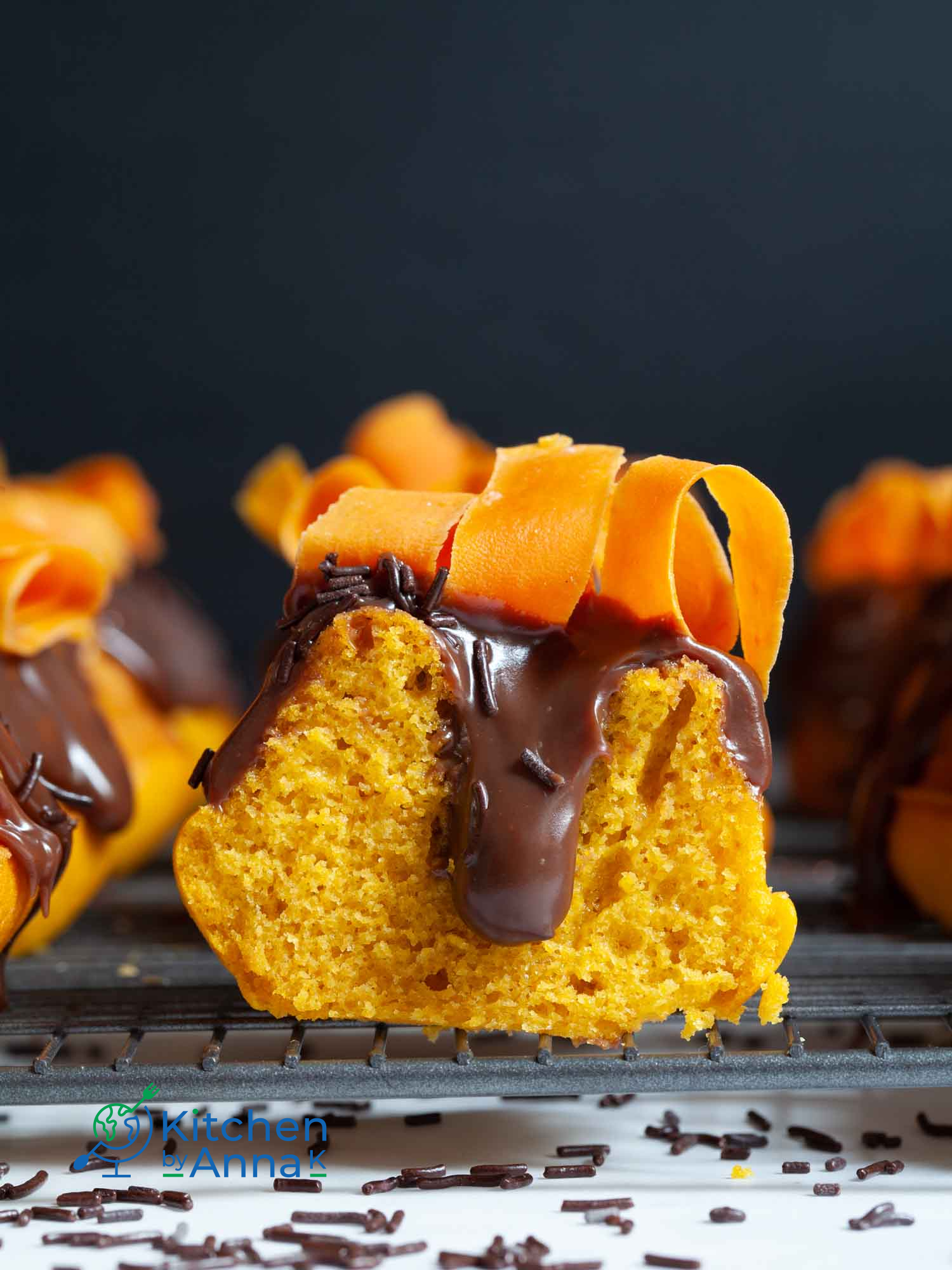 Mini carrot cakes with chocolate fudge glaze