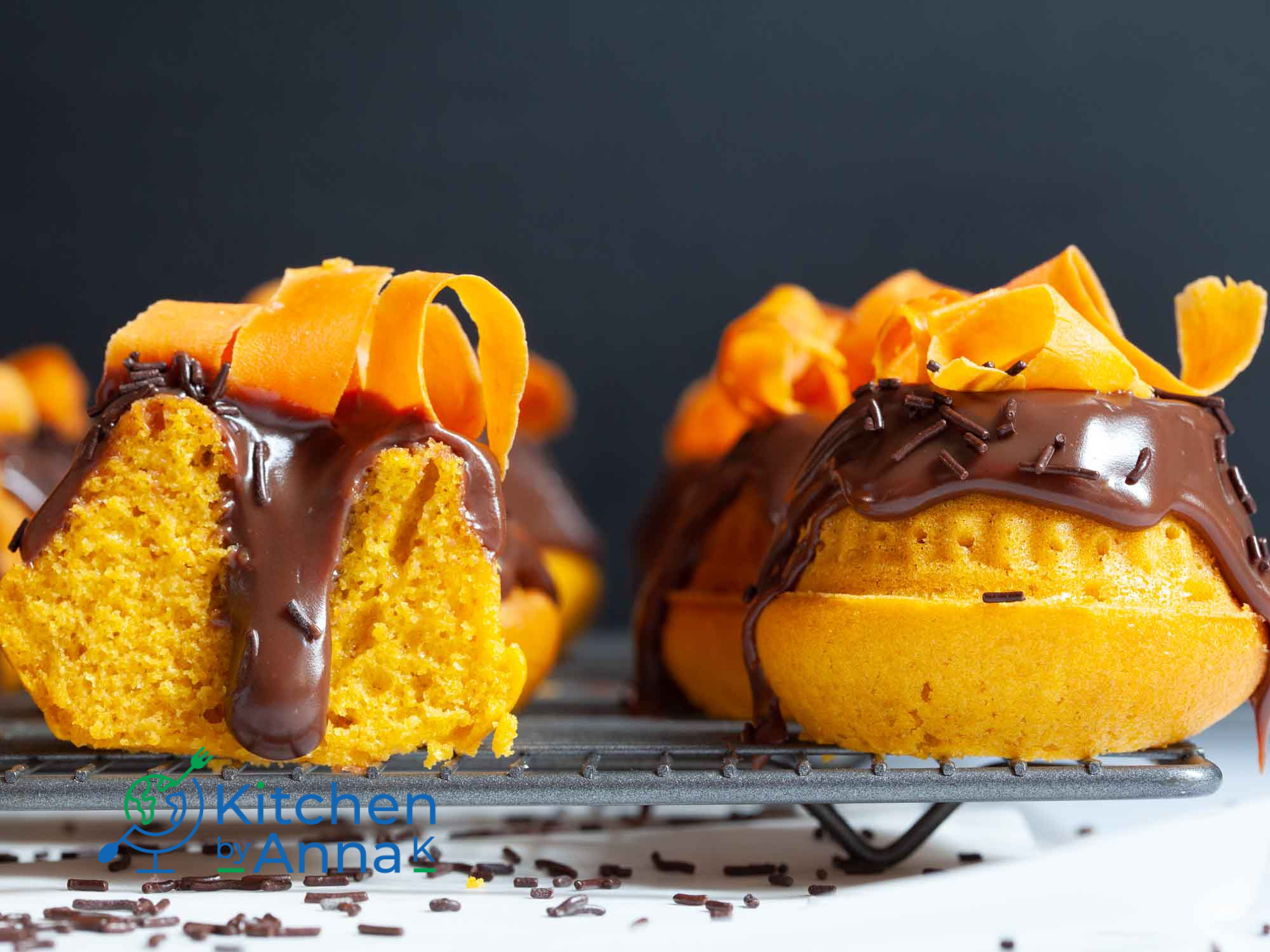 Mini carrot cakes with chocolate fudge glaze